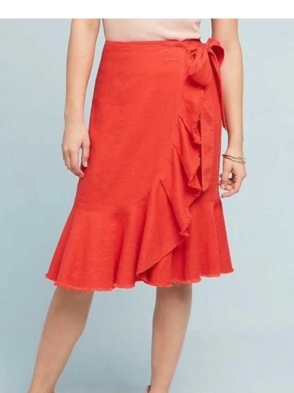Anthropologie Holding Horses Women's Red Ruffle midi Wrap Skirt